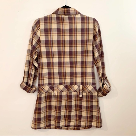 NICK AND MO Brown Plaid Button Up Tunic Shirt - Picture 6 of 6